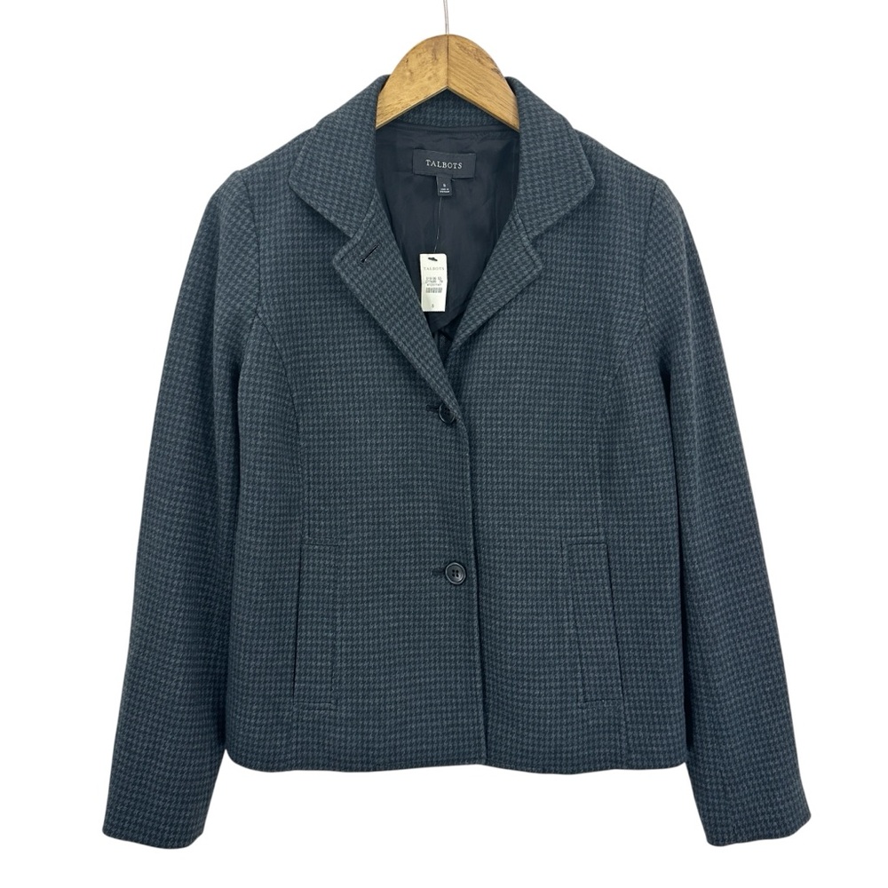 New TALBOTS Blazer Jacket Houndstooth Button Gray